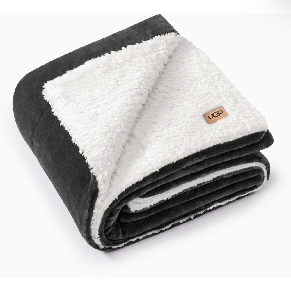 UGG Nita Reversible Plush Throw-50” x 70” Charcoal Grey